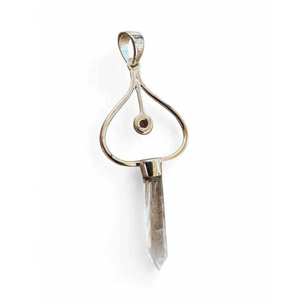 Pink & Green Tourmaline with Quartz point Solid 925 Sterling Silver Pendant
